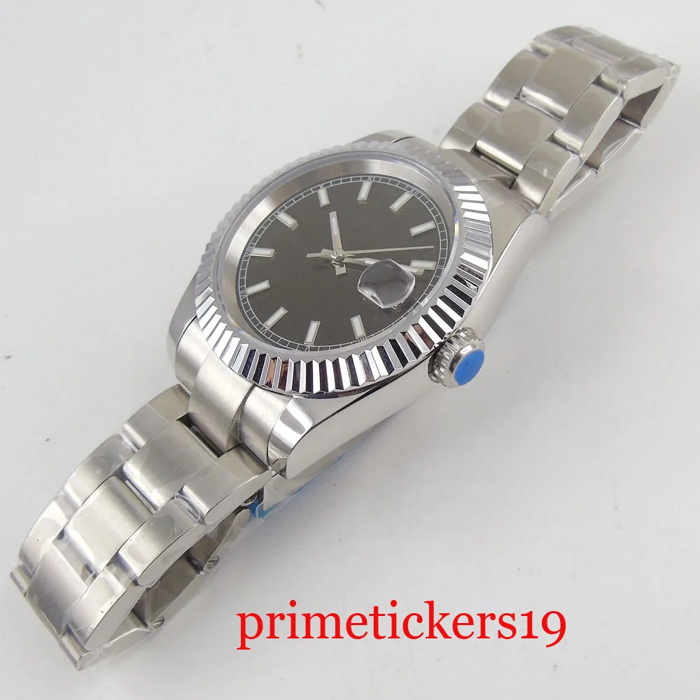 Роскошные 40 мм BLIGER черный нолого циферблат светящиеся стрелки Дата ментальный