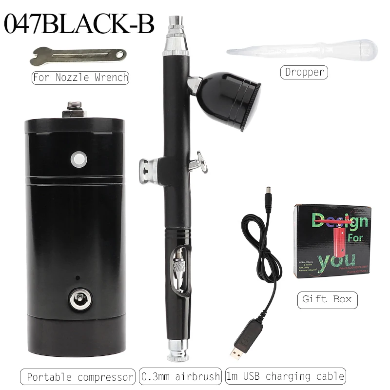 047 BLACK-B Onnfang Портативный Аэрограф беспроводной компрессор живопись Spary пистолет макияж искусство тело Торт Модель автомобиля разлива воды распылитель аэрограф - Цвет: 047 BLACK-B
