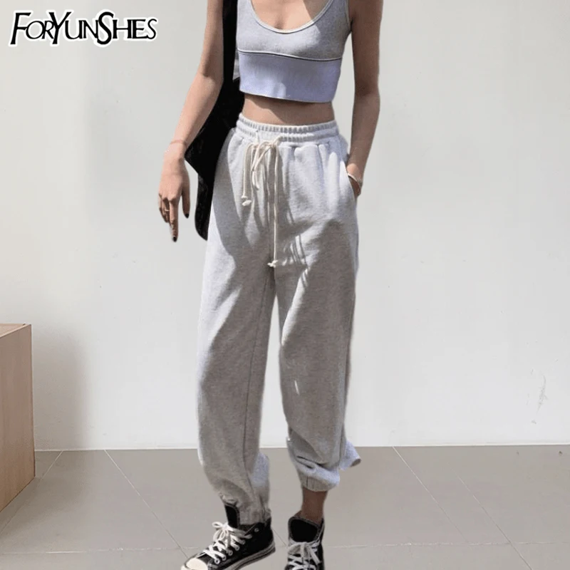 Женские Модные серые брюки для бега свободные спортивные штаны в Корейском стиле
