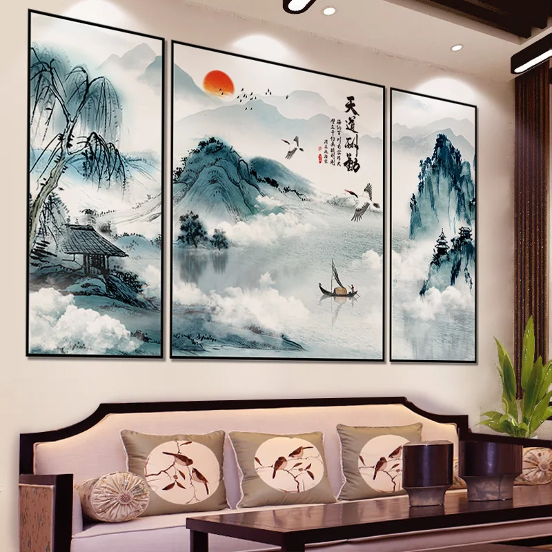

Настенные стикеры в китайском стиле с пейзажем, большая роспись для спальни, гостиной, украшение для стен, Декор для дома и офиса