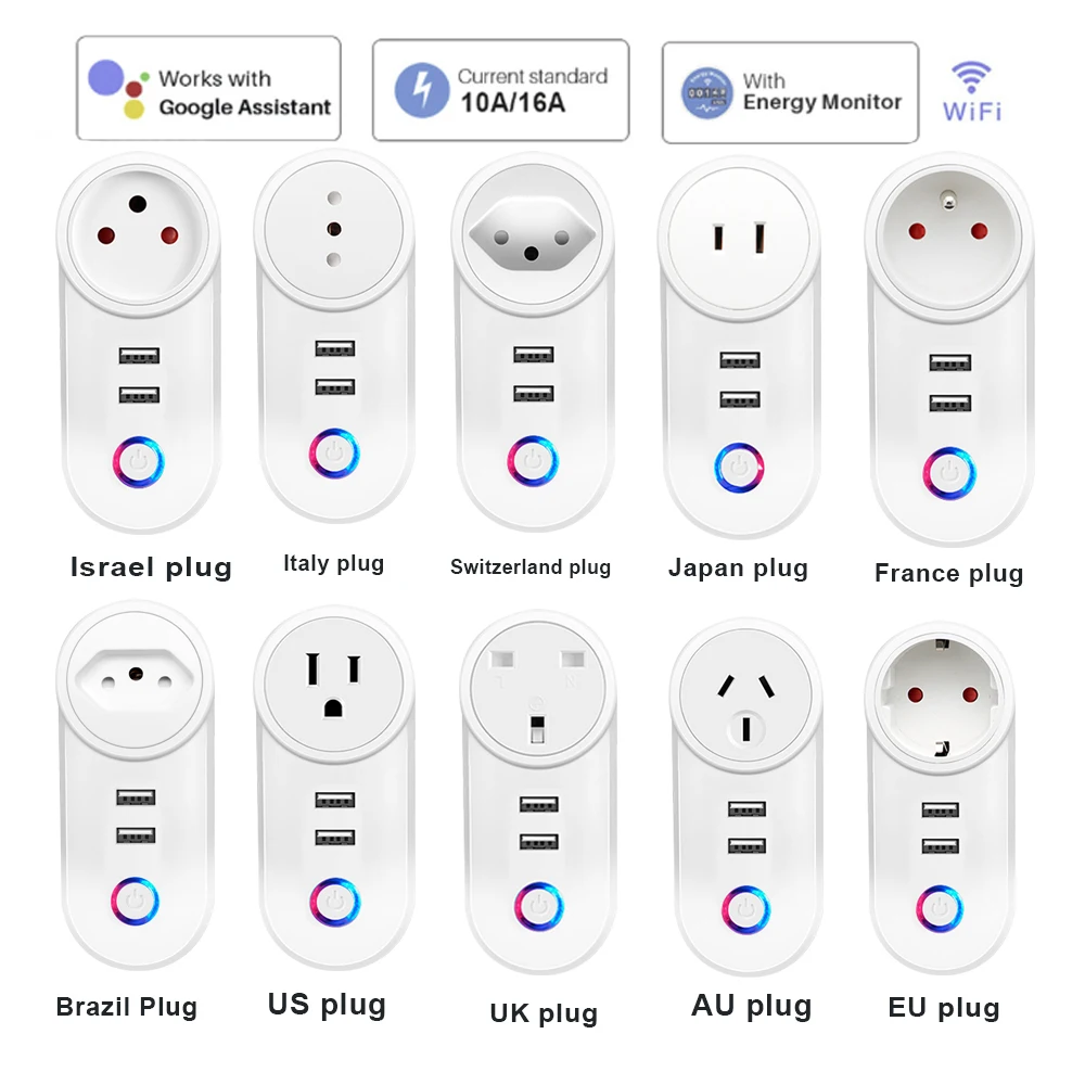 Интеллектуальная беспроводная (Wi-Fi) Мощность ЕС AU UK BR Plug с USB штепсельная розетка