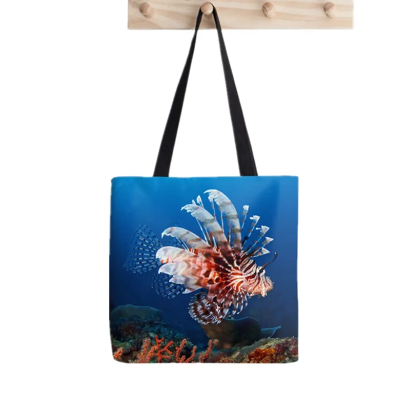 

Women Shopper bag Lionfish pattern Printed Kawaii Bag Harajuku Shopping Canvas Shopper Bag girl handbag Tote Shoulder Lady Bag