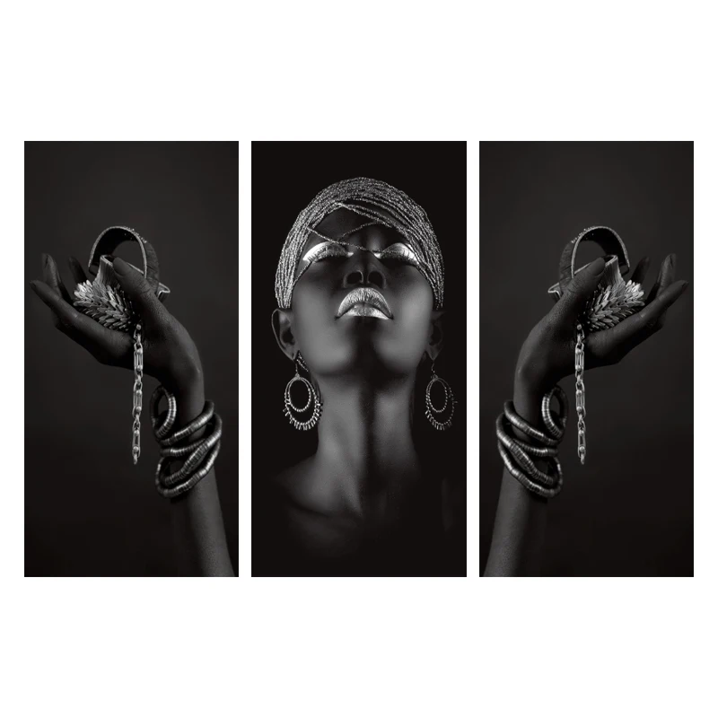 

African Wall Art Woman Posters and Prints Black Hands Holding Silver Jewelry Canvas Painting Wall Pictures For Living Room Decor