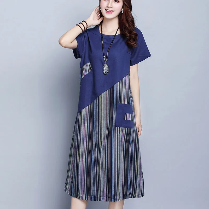 Платье женское трапециевидное в полоску короткое свободное повседневное