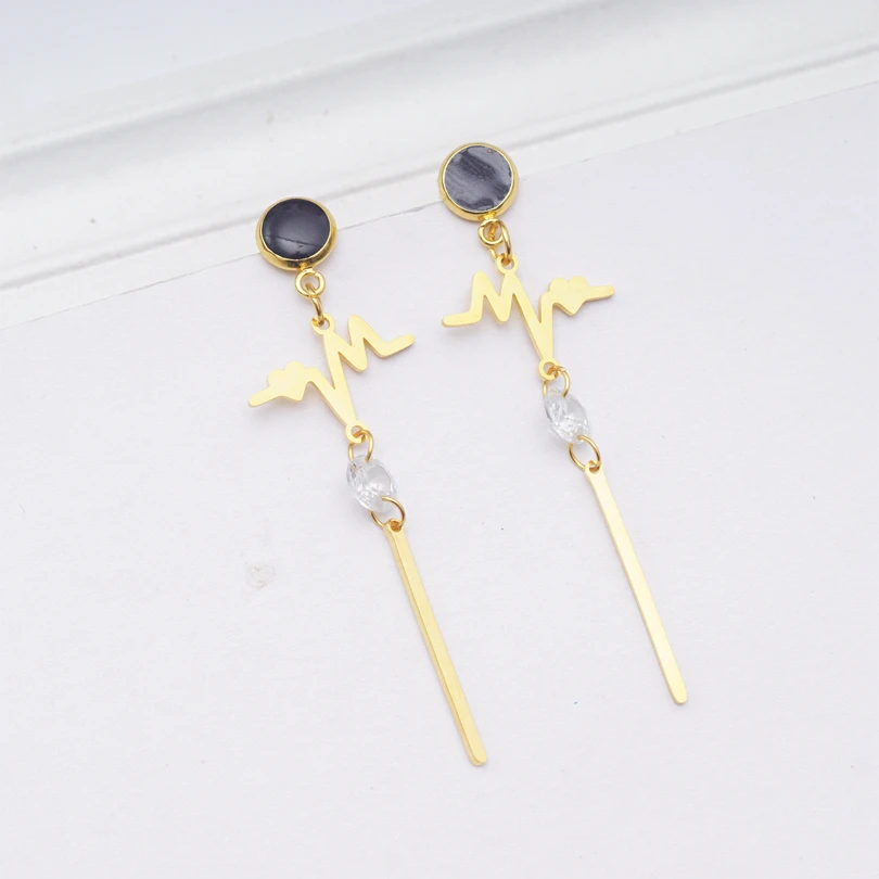 Молния дизайн длинные висячие серьги для женщин золотой цвет из нержавеющей