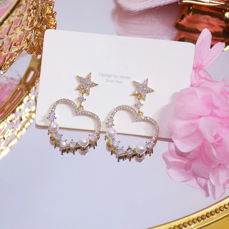 

2021 New Arrive Popular Design 14K Real Gold Star Earrings for Women Charm Jewelry Zirconia Stud S925 Silver Needle Party Hot