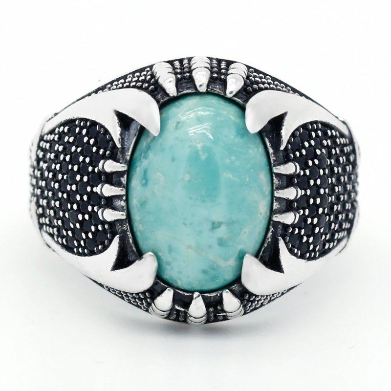 Бирюзовое кольцо 925 пробы серебряное исламское двойные мечи мощное коготь для