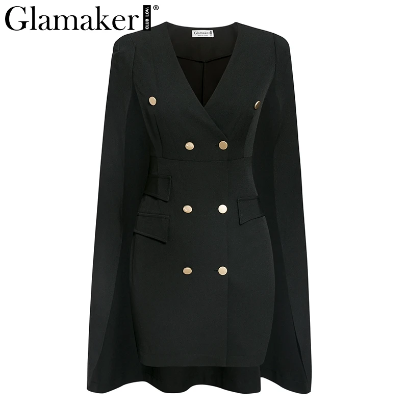 Черный Glamaker, винтажный плащ, Блейзер, женское платье, элегантное, черное, v-образный вырез, короткое, для вечеринки, платье, блейзер, Ретро стиль, сексуальное платье, vestidos de fiesta - Цвет: Черный