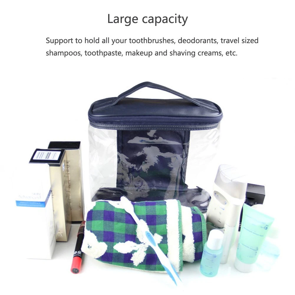 

Women Cosmetic Bag Portable Clear Toiletry Case Makeup Bag Set Transparent PVC Pouch Handbag Storage Organizer Kit With Strap