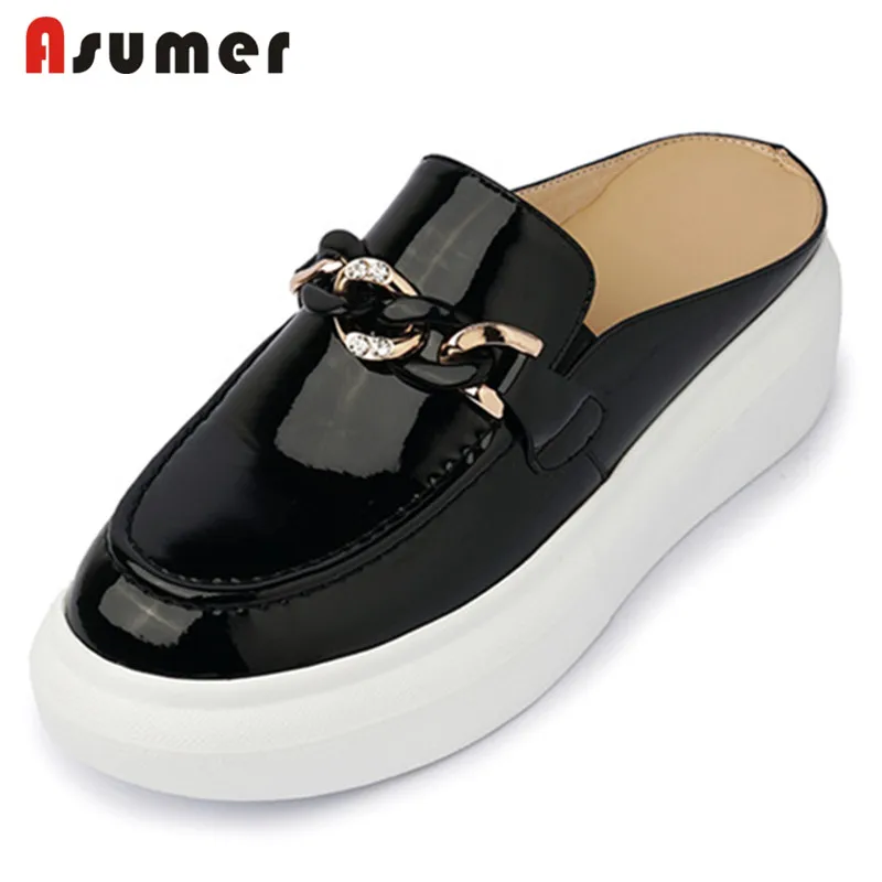 

Asumer 2021 New Arrive Slipper Women Flat Platform Slipper Chain Round Toe Spring Summer Comfortable Fashion Casual Shoes Woman