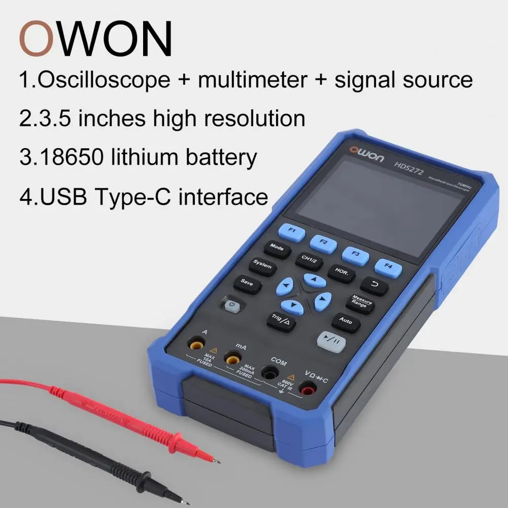 

Многофункциональный осциллометр HDS272 3-в-1 с источником сигнала Ручной осциллограф, мультиметр для инженерных работ с ЖК-дисплеем 3,5 дюйма