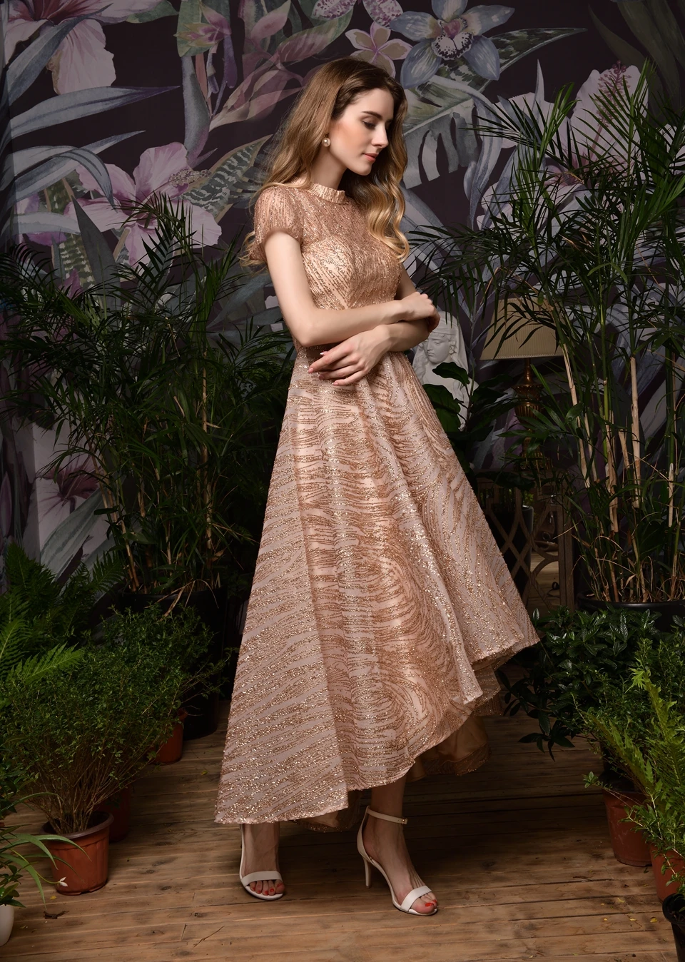 2020 Short Front Long Back Prom Dresses For Women Party Night Evening Gowns Rose Gold Bling Sequin O Neck Cap Sleeves Vestidos | Свадьбы и