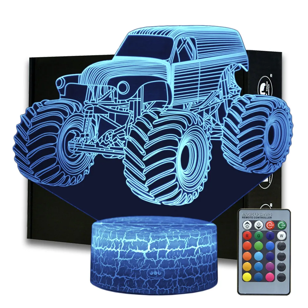 3D иллюзия монстр Трак светильник автомобили настольная лампа детская спальня
