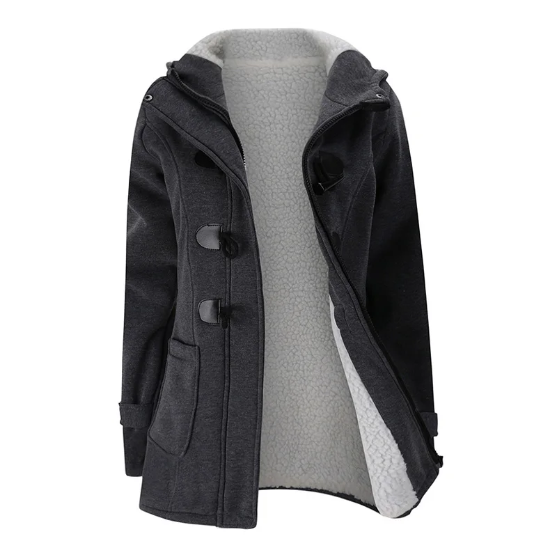 ANSELF Parka пальто женское с капюшоном Дафлкот куртка из искусственного меха Подкладка Пряжка молния спереди плюс размер теплая зимняя повседневная верхняя одежда