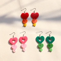 qumeng fashion geometric colorful hollow love earrings vintage tassel peach heart dangle earrings for women party jewelry girls