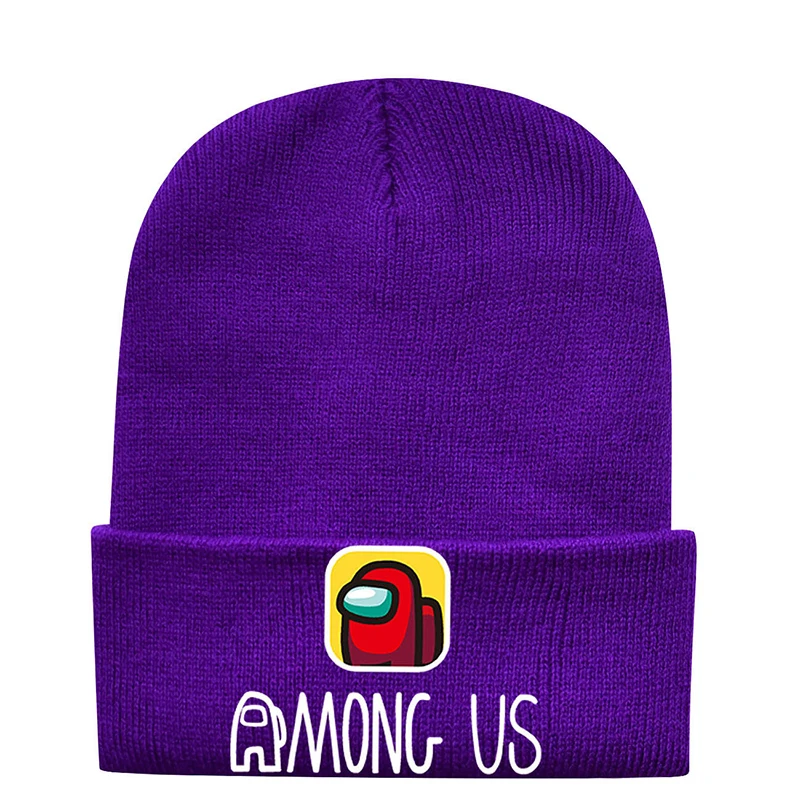 

Hot Game Among Us Knitted Hat for Kids Adults Space Werewolf Kill Cartoon Printed Parent-child Keep Warm Knitted Woolen Kids Hat