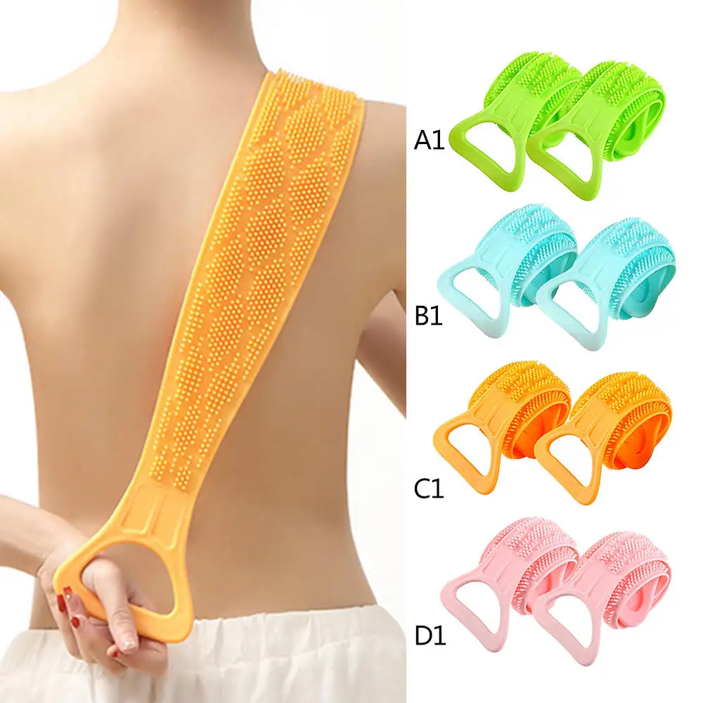 

2Pcs Silicone Bath Scrubber Double-sided Back Shower Brush Pull Back Strap Wash Scrubber Bathroom Products