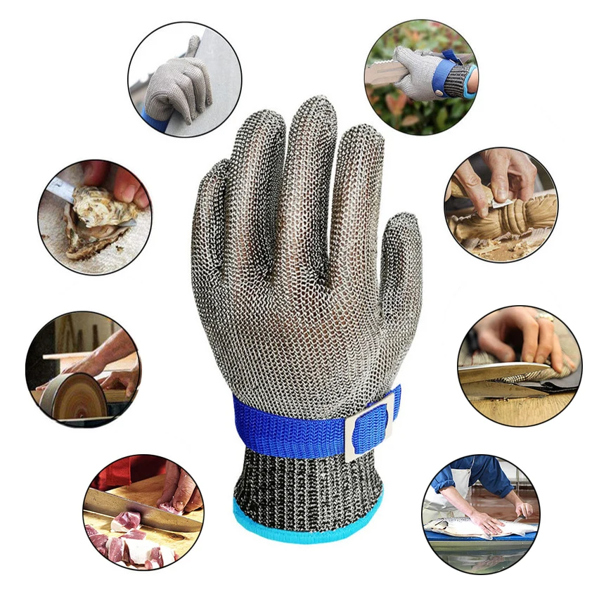 Перчатки с защитой от порезов ThreeH из нержавеющей стали с сетчатой структурой 316L уровня защиты 5 для мясника и шелушения устриц.