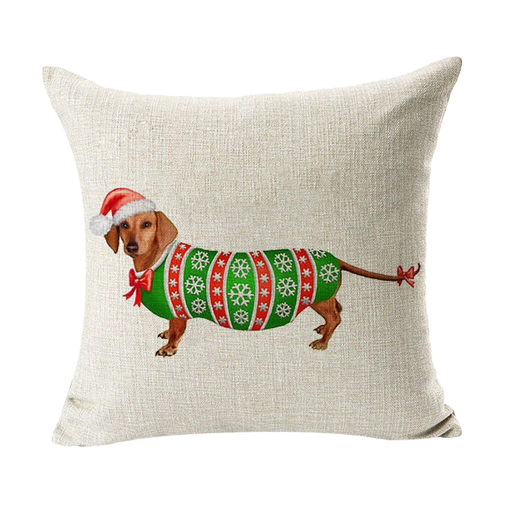 

Xmas Animal Dog Linen Pillow Case Cushion Cover Sofa Bed Car Cafe Office Decor