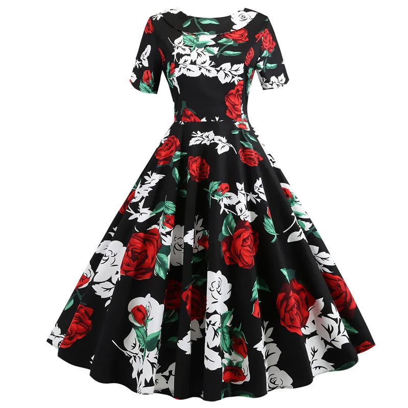 Женское винтажное платье миди с бантом на спине черное Хлопковое пышной юбкой