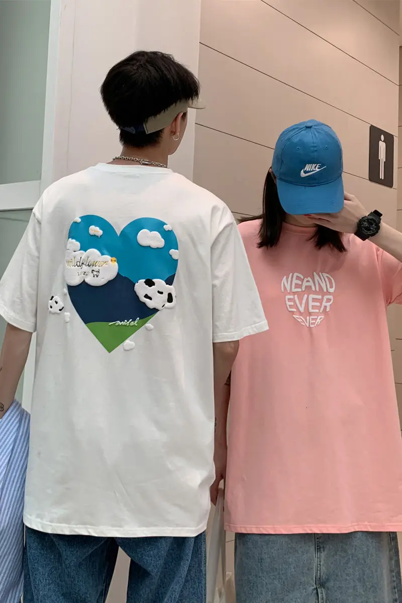 

Lovers summer love foam printing lovers short sleeve T-shirt loose men and women g928 p38 women