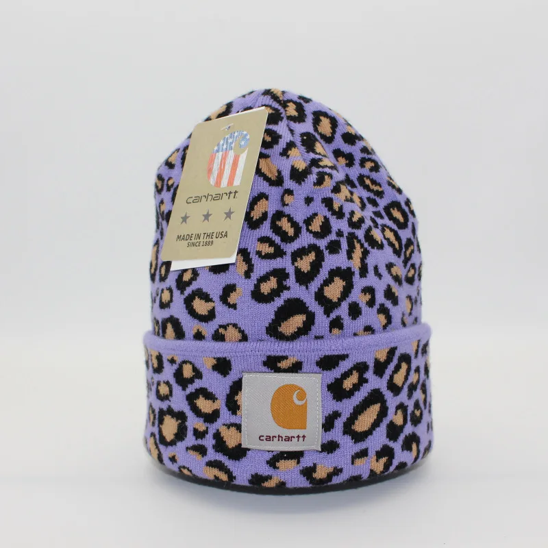 

Leopard Hat Print Jacquard Cloth Label Tooling Wool Hats Double-layer Folded Knitted Cap Men and Women Warm Caps