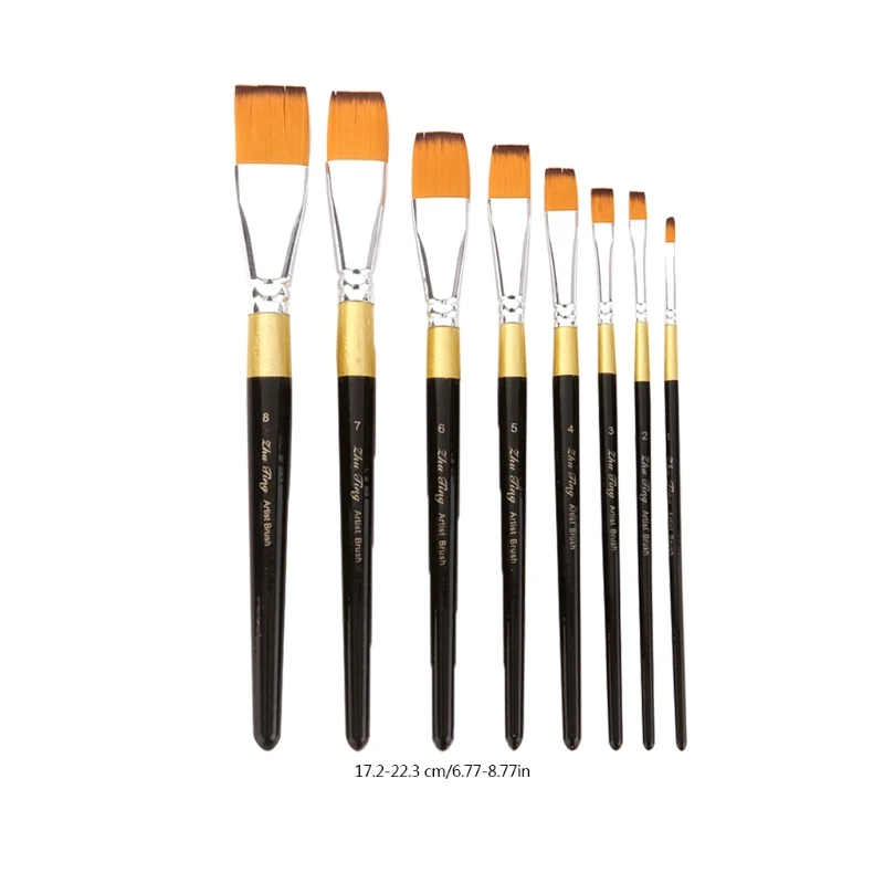 

8pcs Watercolor Acrylic Oil Painting Brush Professional Flat Brushes Set Nylon Hair Wooden Handle DIY Art Paint Brushes Supplies