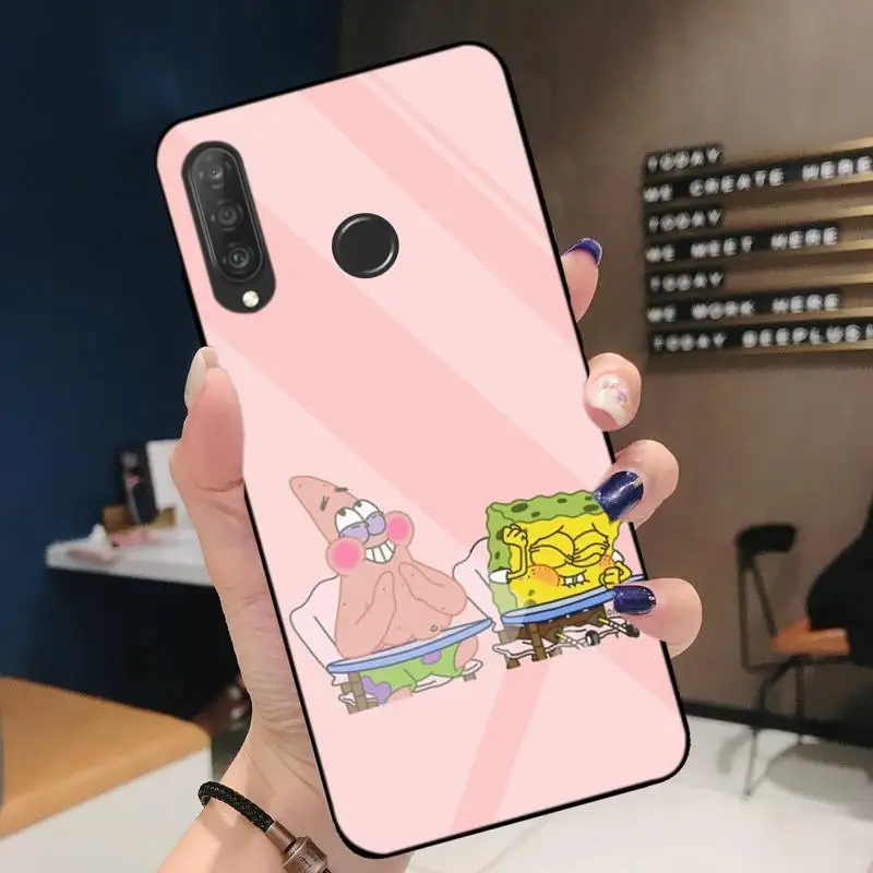 

Soft Cover Friends Sponges Cartoon Bobs Phone Case For Huawei P9 10 20pro 30lite Mate 10lite 20pro Honor 7A 8X 9 Tempered Glass