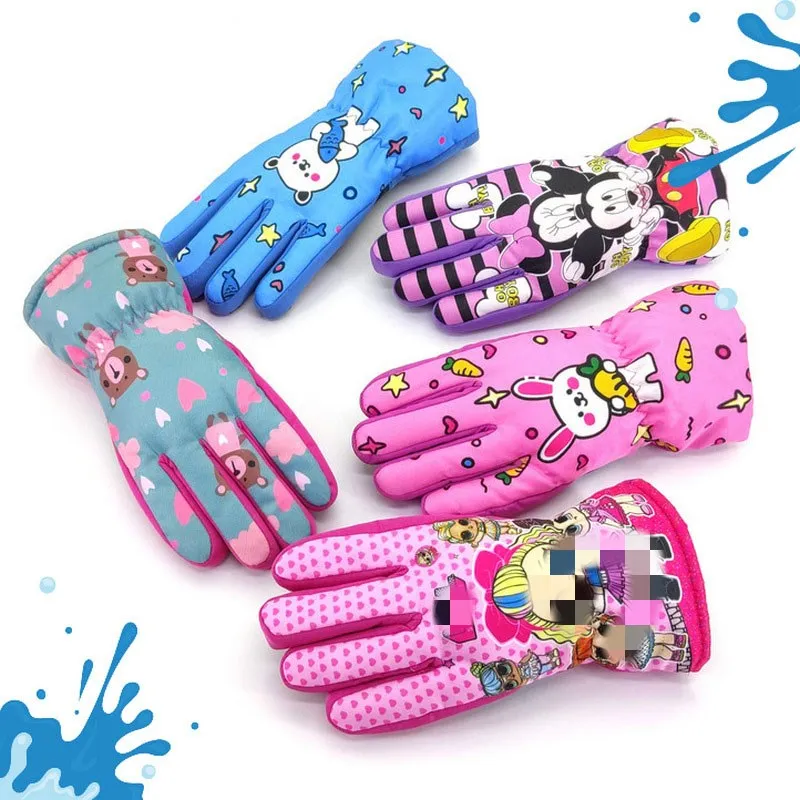 Перчатки Лыжные Детские Зимние непромокаемые ветрозащитные Мультяшные перчатки