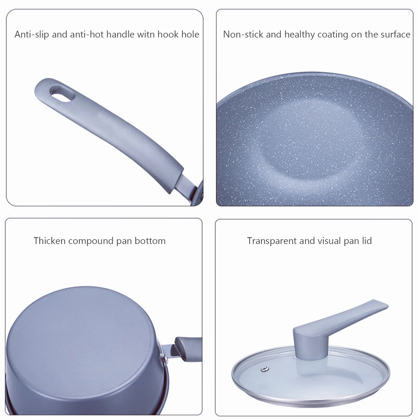 

3PCS Cookware Set Non-Stick Fry Pan Wok Saucepan Milk Pot Cookware Flat Bottom Stockpot Set Soup Pot with Glass Lid