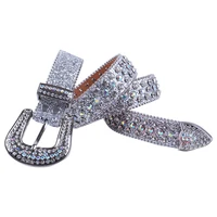 luxury strap diamond belt for women men western leather crystal studded belt fashion cowgirl cowboy bling rhinestone belt buckle