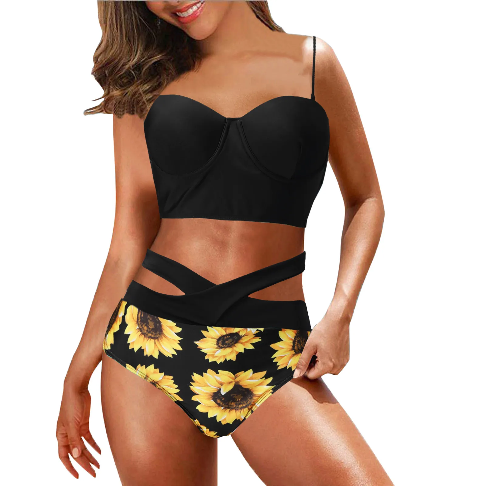 Модный женский винтажный купальник из двух частей жесткий с лямкой на шее и