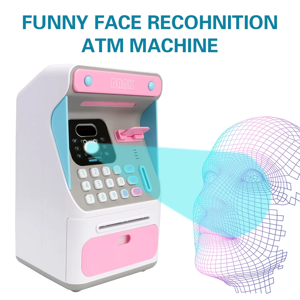 Electronic Piggy Bank Auto Scroll Paper Banknote Money Boxes ATM Machine Cash Box Simulated Face Recognition Gift for Kids