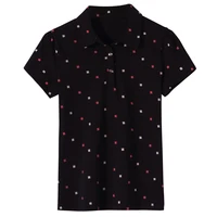 2022 summer new short sleeved slim womens lapel printed all match polo shirt casual cotton slim fit thin shirt