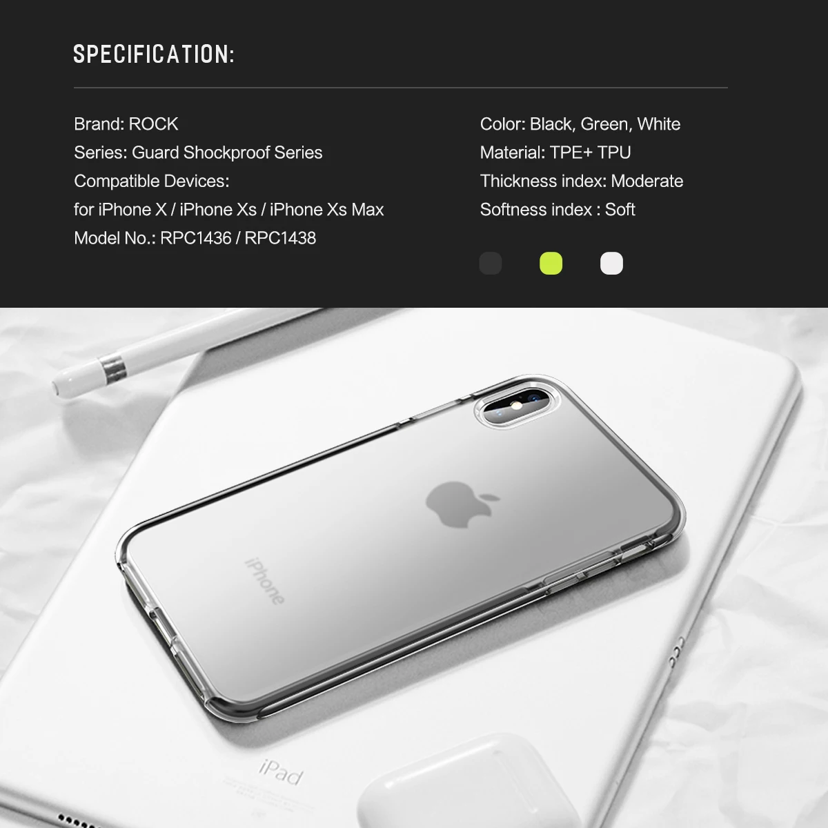 ROCK Luxury Ultrathin Back Case for iPhone X Xs Soft Edge Cover Soft TPU Shockproof Matte Protection Case for iPhone X Xs Capa cell phone belt pouch