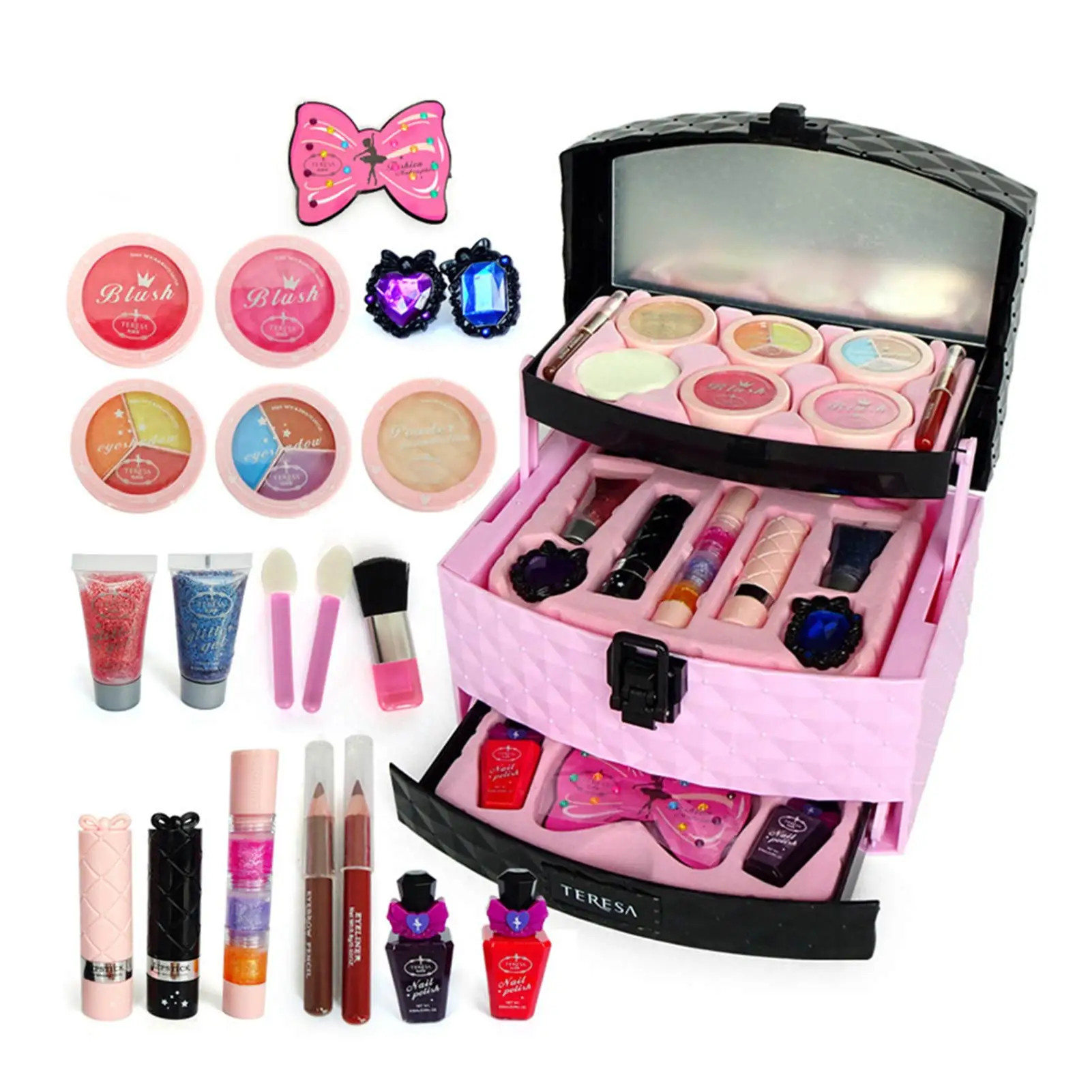 

Children Cosmetics Princess Makeup Box Set Girl Lipstick Eyeshadow Fingertips Suitcase Toys For Children Gift Pretend Play Ideal