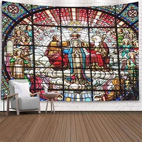

Jesus Tapestry Wall Tapestry for Christmas Stained Glass Jesus Father Rose Window Spain October