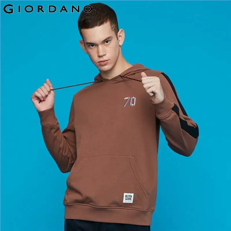 Giordano мужской свитшот кенгуру, с капюшоном из натурального хлопка,с небольшой вышивкой на груди