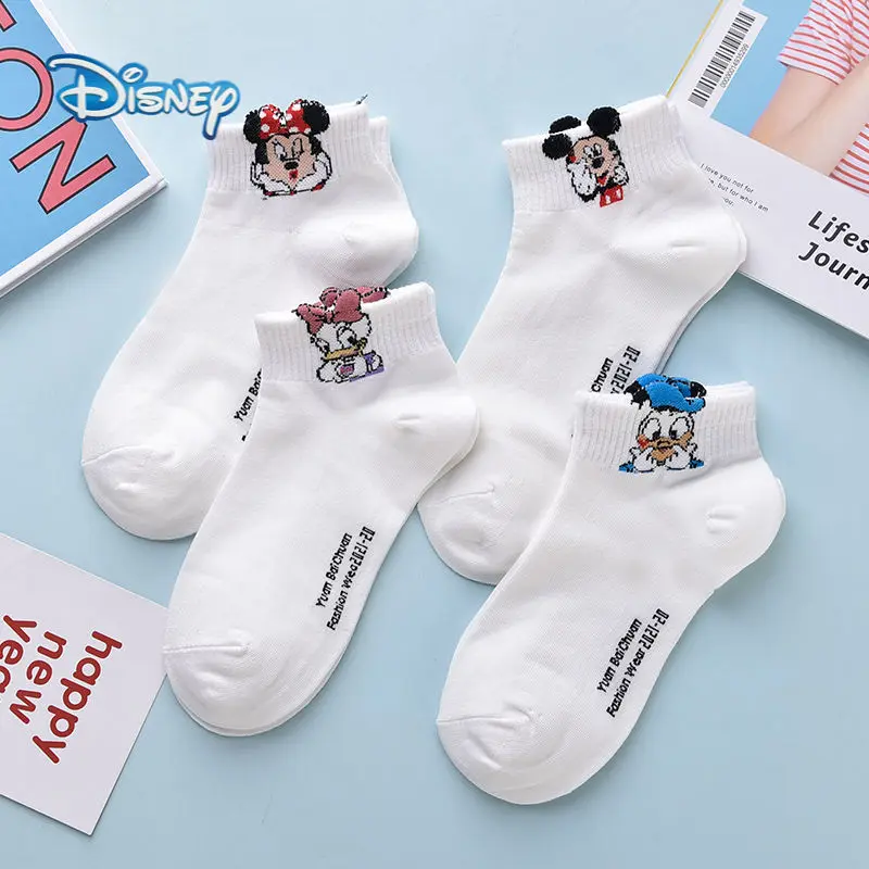 

5 Pair Disney Breathable Cotton Socks Socks Mickey Boat Socks Women's Thin Low-cut Shallow Mouth Socks Cute Socks cartoon Anime