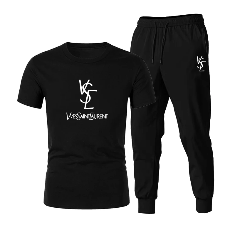 

2021 New Fashion Casual Sportswear Summer VSC Letter Printing Suit Jogging Suit Fitness Clothes Men's T-Shirt + Pants 2-Piece