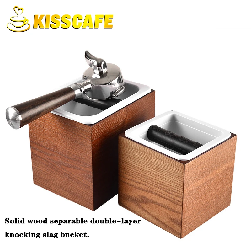 

Wooden Coffee Tamper Knock Box Stainless steel Deep Bent Design Coffee Slag isn't Splash Manual Coffee Grinder Cafe Accessories