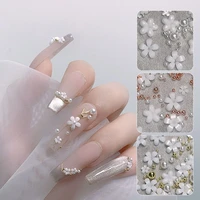 1 pcs mixed resin white flower nail decoration for diy manicure fashion steel ball nails accessories jewelry