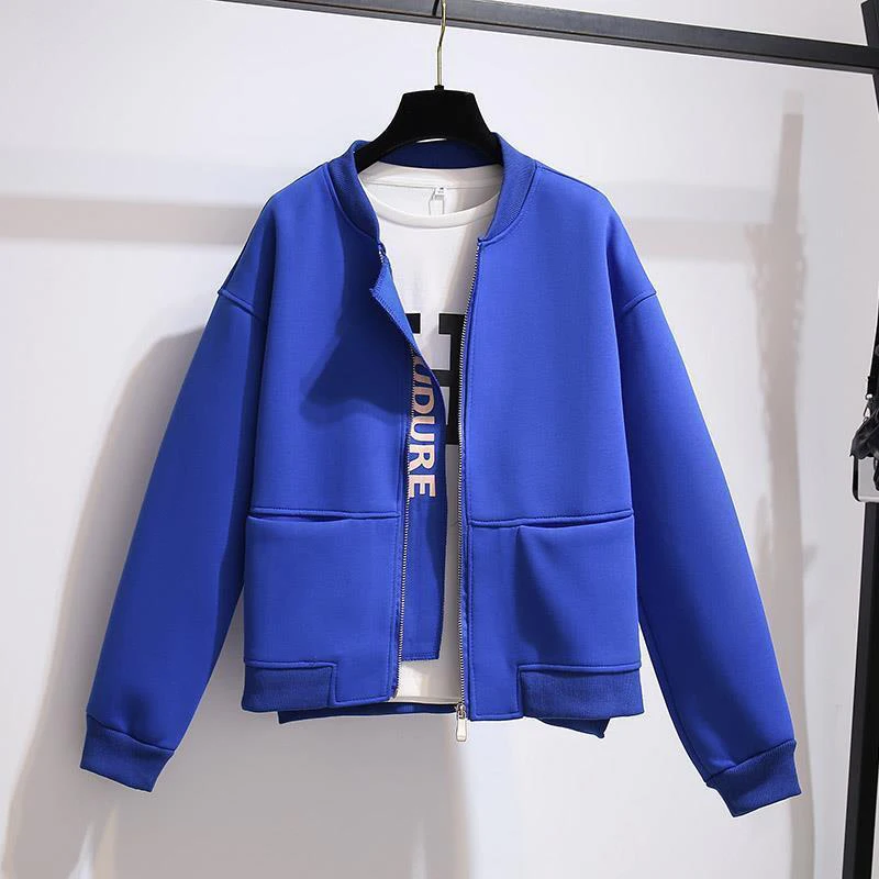 

Women Short Baseball Jacket Loose Casual Solid O-Neck Spring Outwear Fashion Letters Clothing Bomber Windproof Coat Female