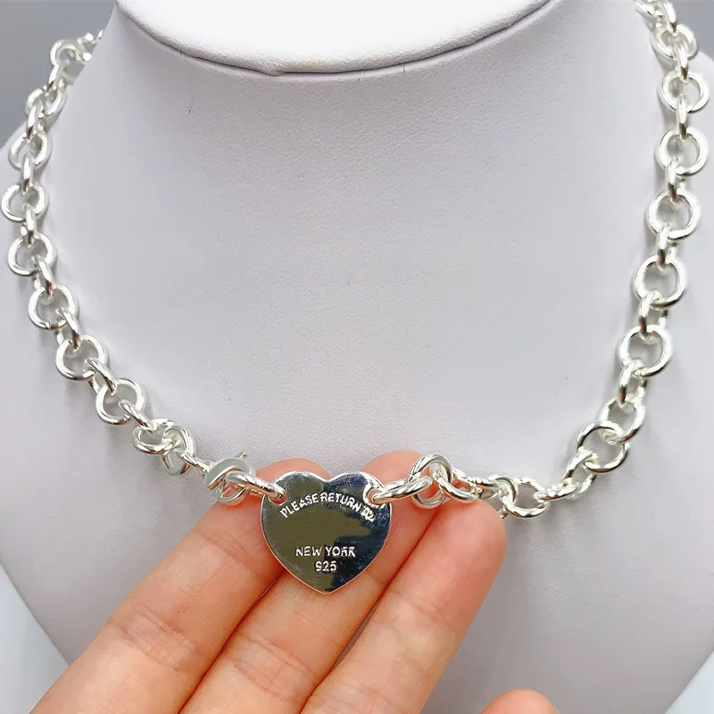 

S925 Sterling Silver Necklace,Classics Original Heart-Shape ,High-End 1:1 With Logo,Women Hot Sell Jewelry Valentine Gift