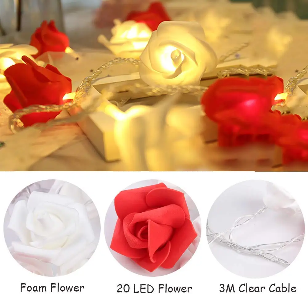 

LED String Lights Rose Lamp Simulation Rose Petals 6M 40LEDs String Lights Lighting Decoration for Garden Party Wedding