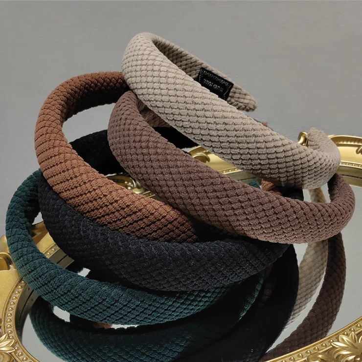 

Women Hairbands Retro headbands French fabric lychee pattern sponge autumn and winter women's outer wear hair accessories