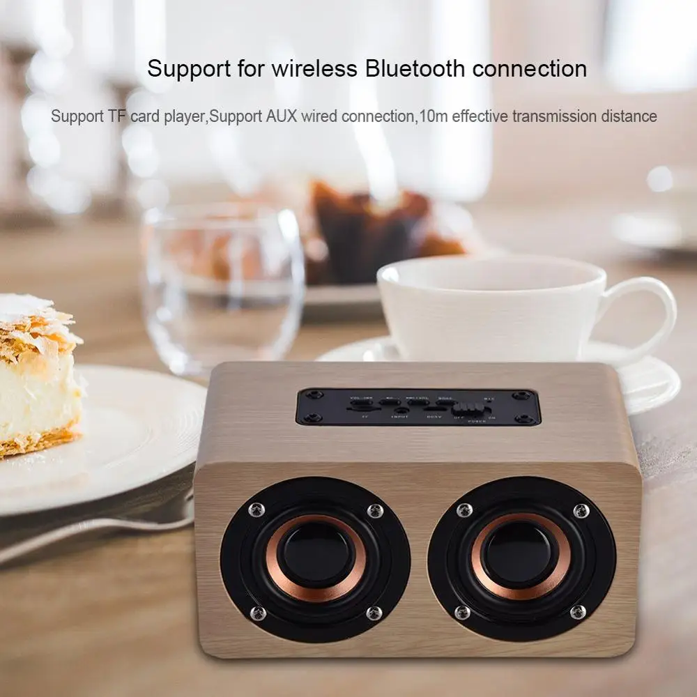 Деревянная Беспроводная Bluetooth колонка стерео динамик портативная HiFi с ударными
