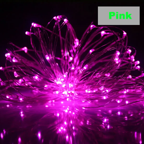 pink 20 50 100 светодиодный светодиодная гирлянда на батарейке огни уличная гирлянда люсис привело decoracion серебряной проволоки для новогодних праздников, свадебной 9 видов цветов - Испускаемый цвет: pink