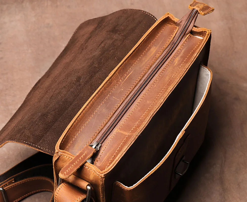 

ZRCX Vintage Men's Shoulder Bag Genuine Leather Casual Classic Crossbody Trendy Messenger Bag For 9.7 Inch IPAD