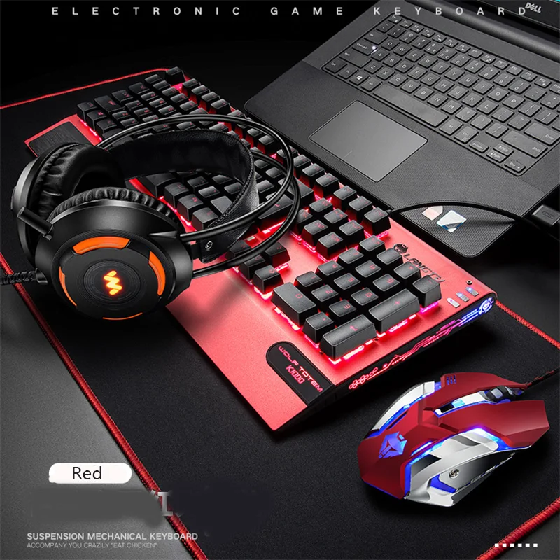 

Mechanical Gaming Keyboard ,Gamer Mouse With PC Gaming Headset,Multicolor LED Backlit USB Wired with Blue Switch,Hand Rest